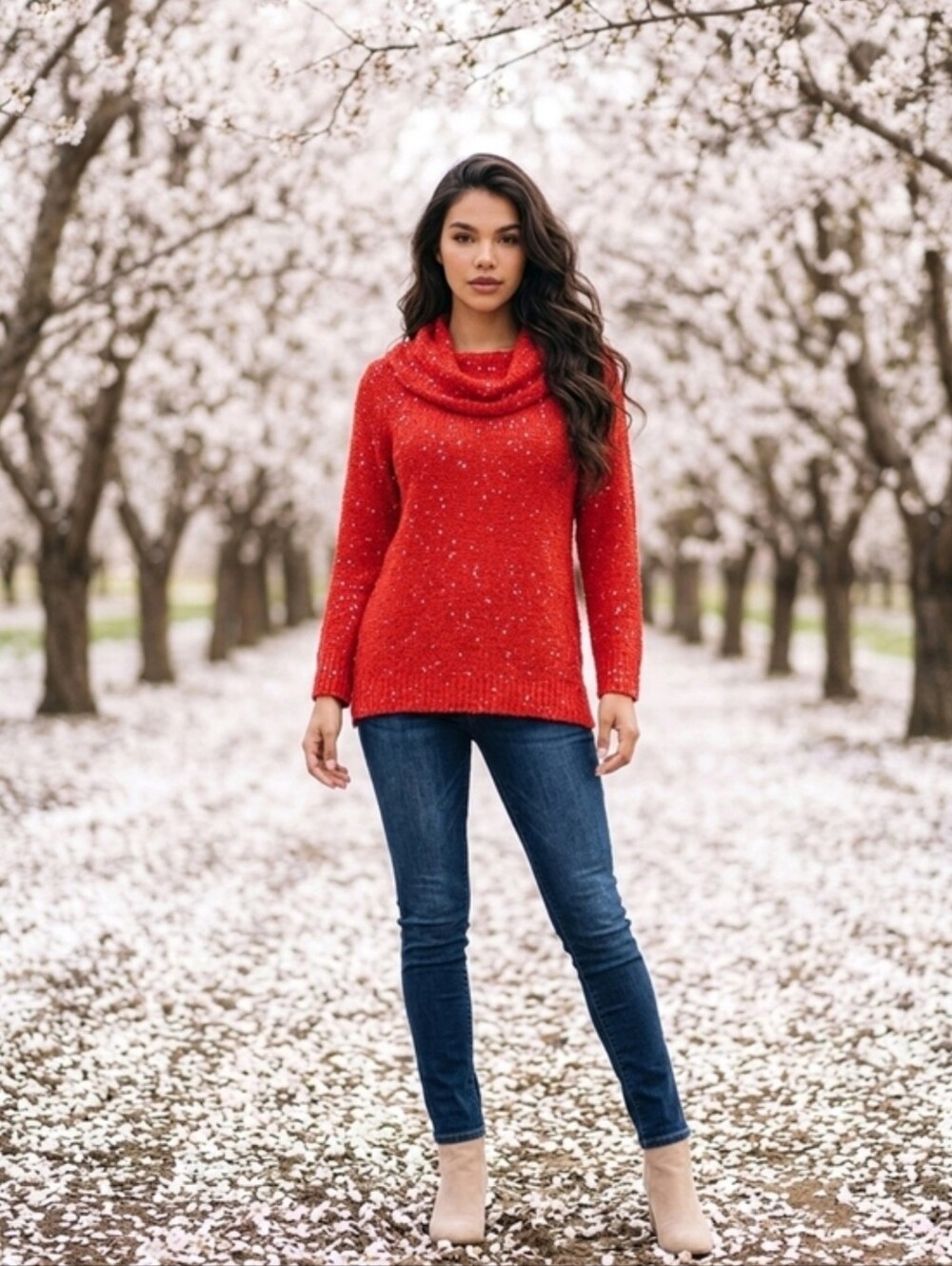 Madison Red Sequin Cowl Neck Sweater Small 3/4 Sleeves Pullover - Picture 13 of 16